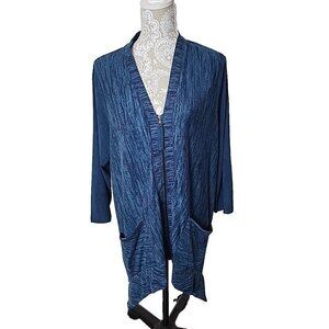 LOGO by Lori Goldstein Cardigan Sweater Blue Space Dyed Women's Large